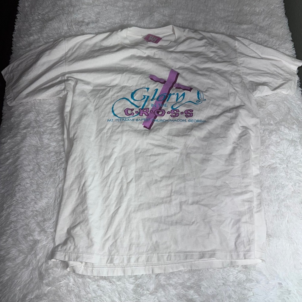 Vintage Jerzees Super T Glory In The Cross Church T-Shirt White XL‎ Made in USA